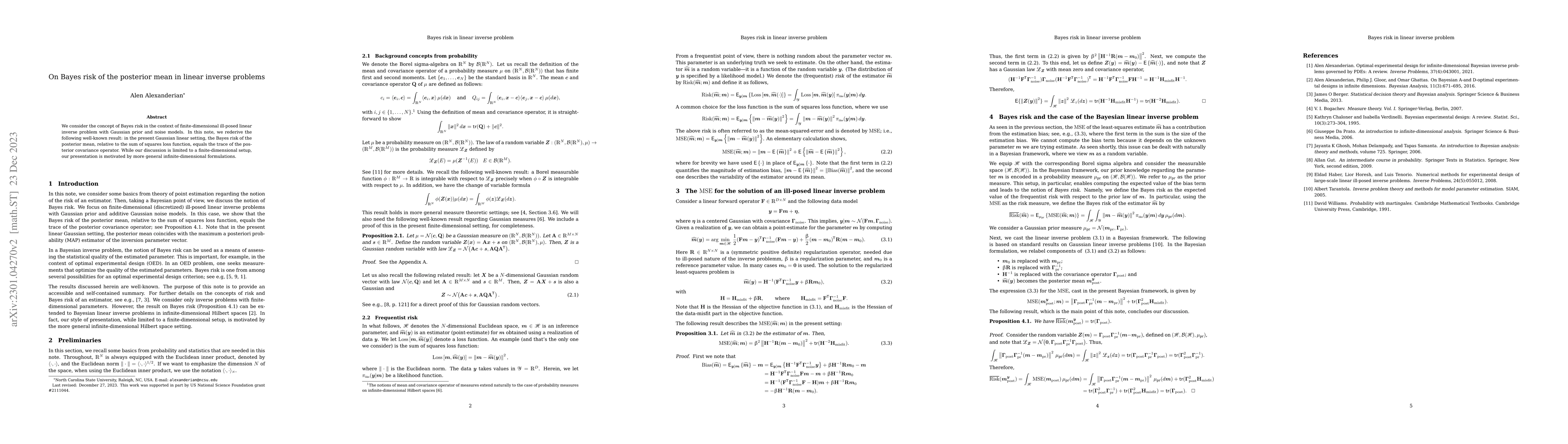 Thumbnail for On Bayes risk of the posterior mean in linear inverse problems