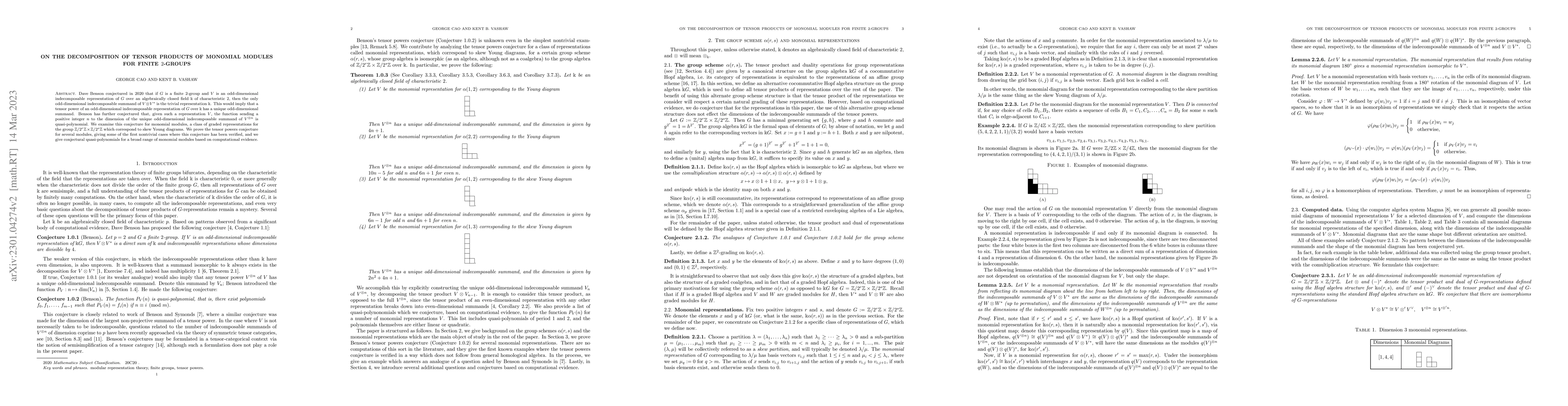 Thumbnail for On the decomposition of tensor products of monomial modules for finite
  2-groups