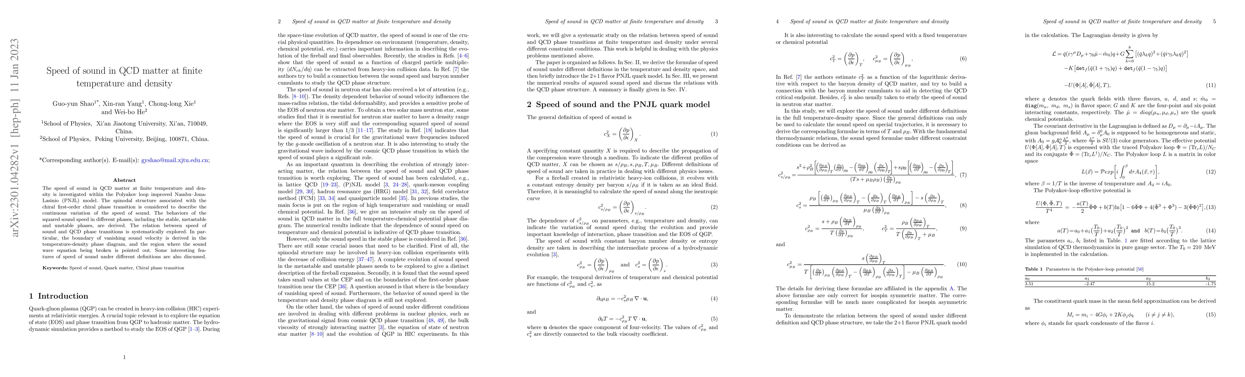 Thumbnail for Speed of sound in QCD matter at finite temperature and density]{Speed of
  sound in QCD matter at finite temperature and density