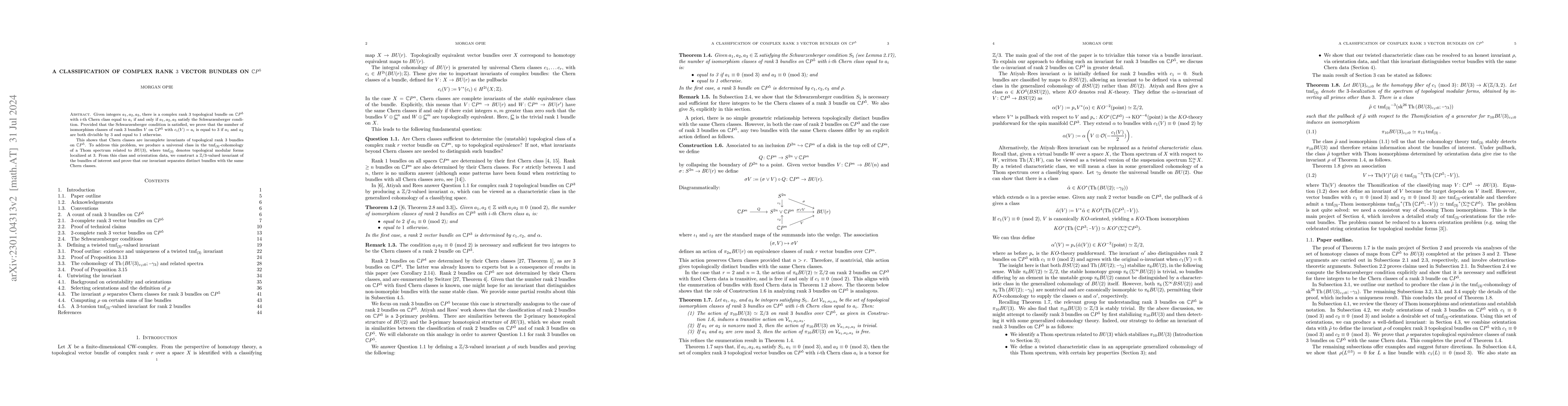 Thumbnail for A classification of complex rank 3 vector bundles on complex projective
  5-space