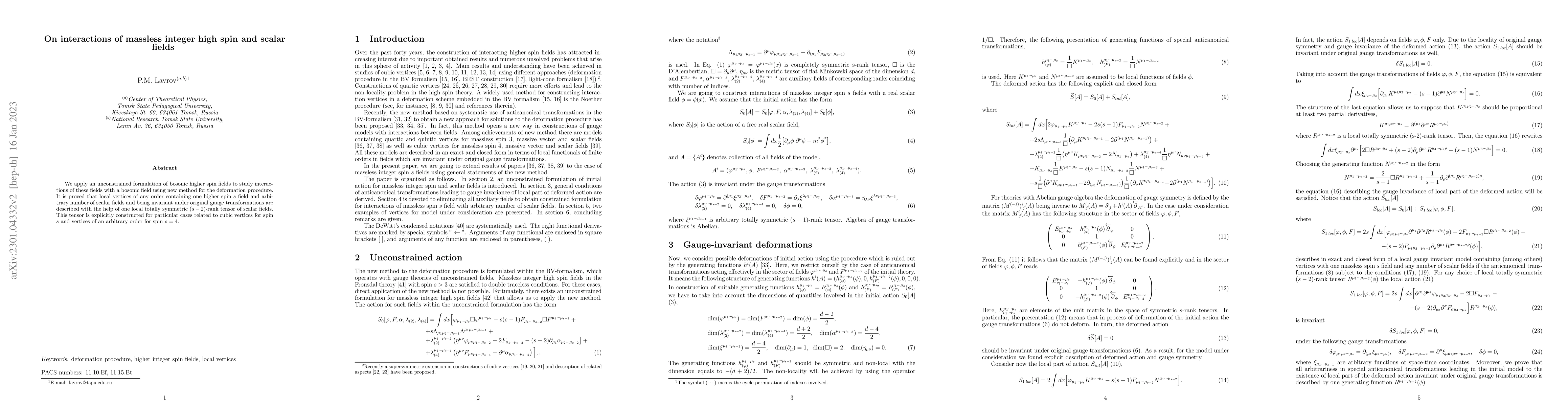 Thumbnail for On interactions of massless integer high spin and scalar fields