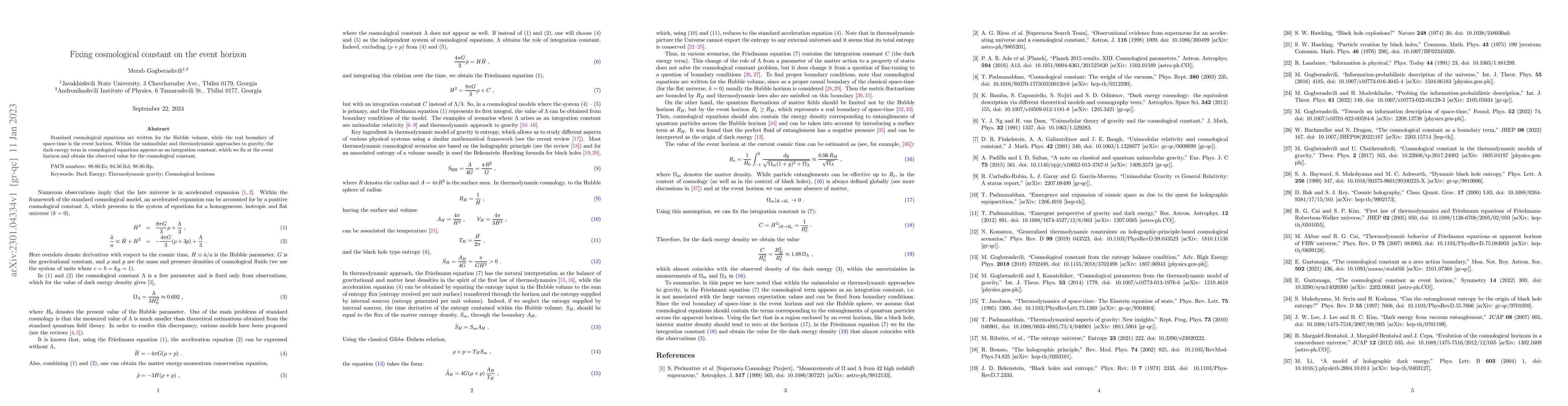 Thumbnail for Fixing cosmological constant on the event horizon