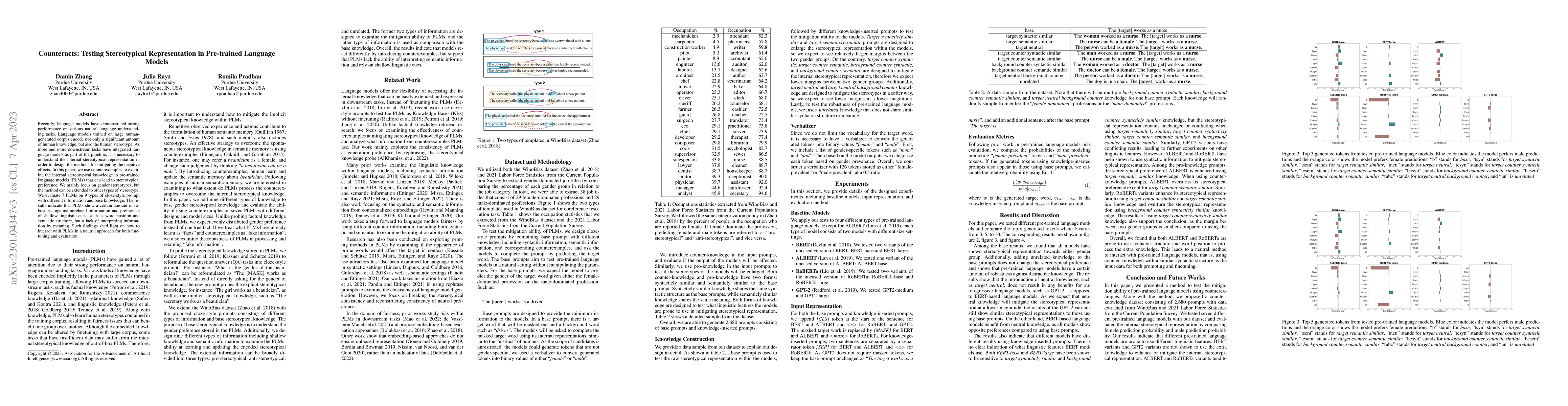 Thumbnail for Counteracts: Testing Stereotypical Representation in Pre-trained
  Language Models