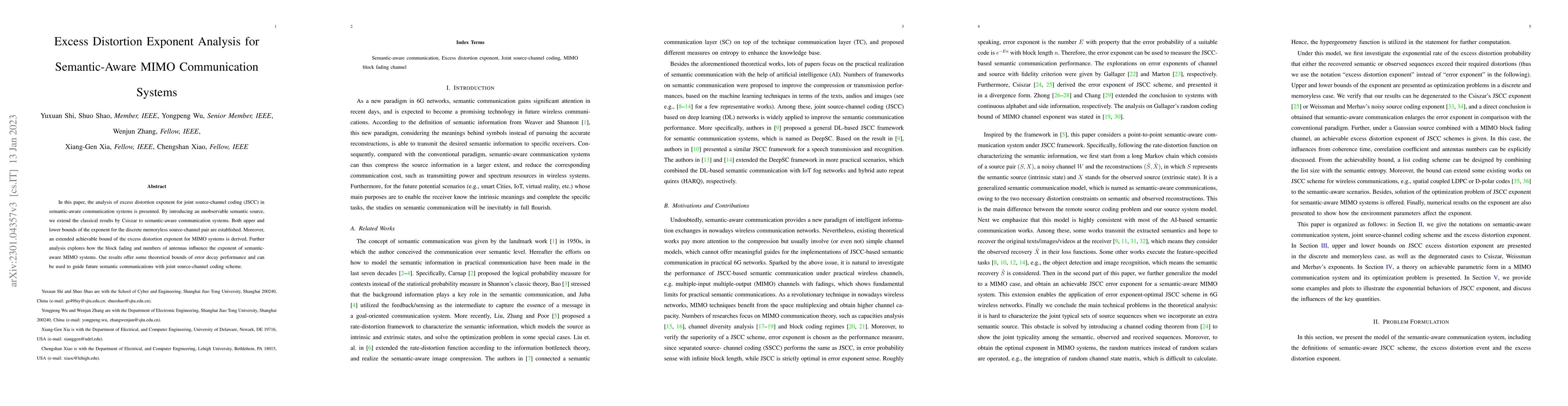 Thumbnail for Excess Distortion Exponent Analysis for Semantic-Aware MIMO
  Communication Systems