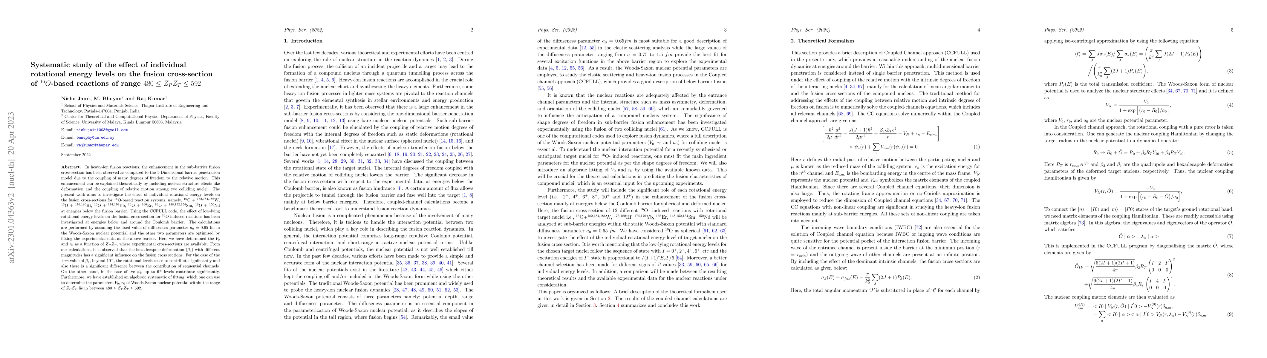 Thumbnail for Systematic study of the effect of individual rotational energy levels on
  the fusion cross-section of \texorpdfstring{$^{16}O$}--based reactions of
  range $480 \le {Z_PZ_T} \le 592$
