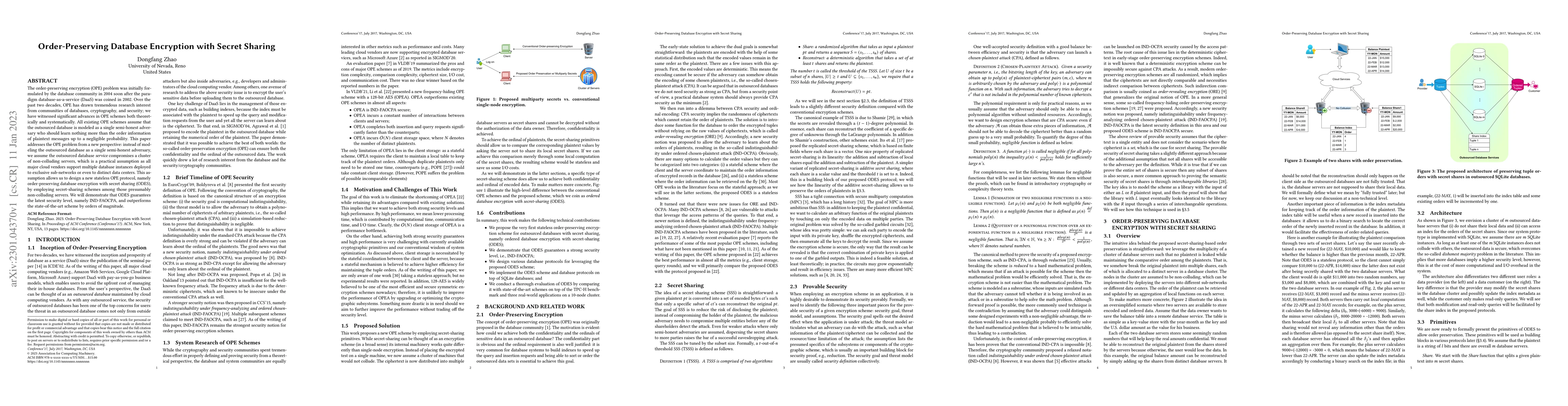 Thumbnail for Order-Preserving Database Encryption with Secret Sharing