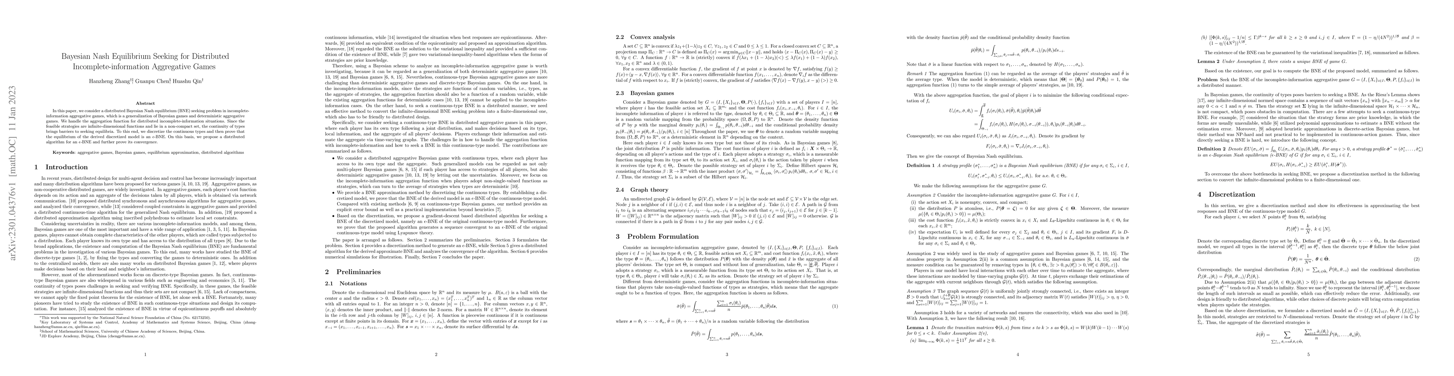 Thumbnail for Bayesian Nash Equilibrium Seeking for Distributed Incomplete-information
  Aggregative Games