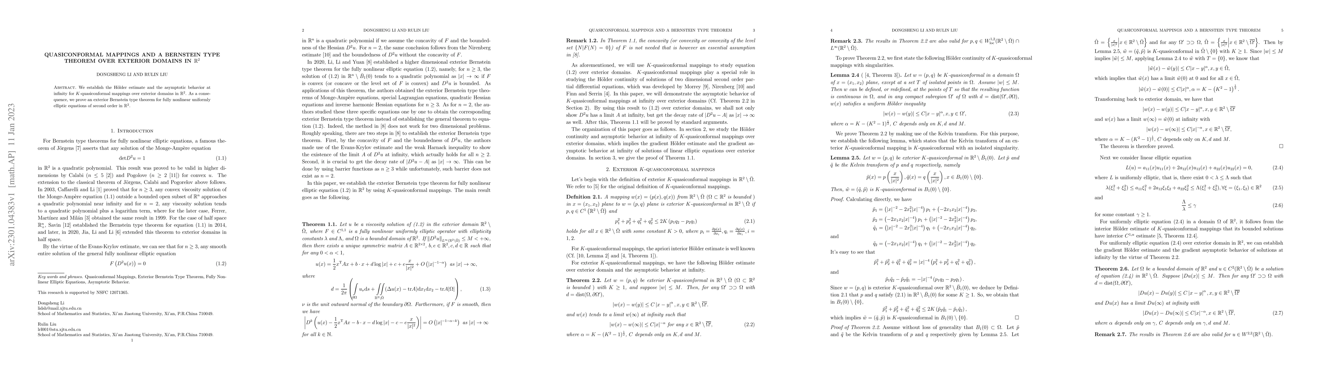 Thumbnail for quasiconformal mappings and a Bernstein type theorem over exterior
  domains in $\mathbb{R}^2$