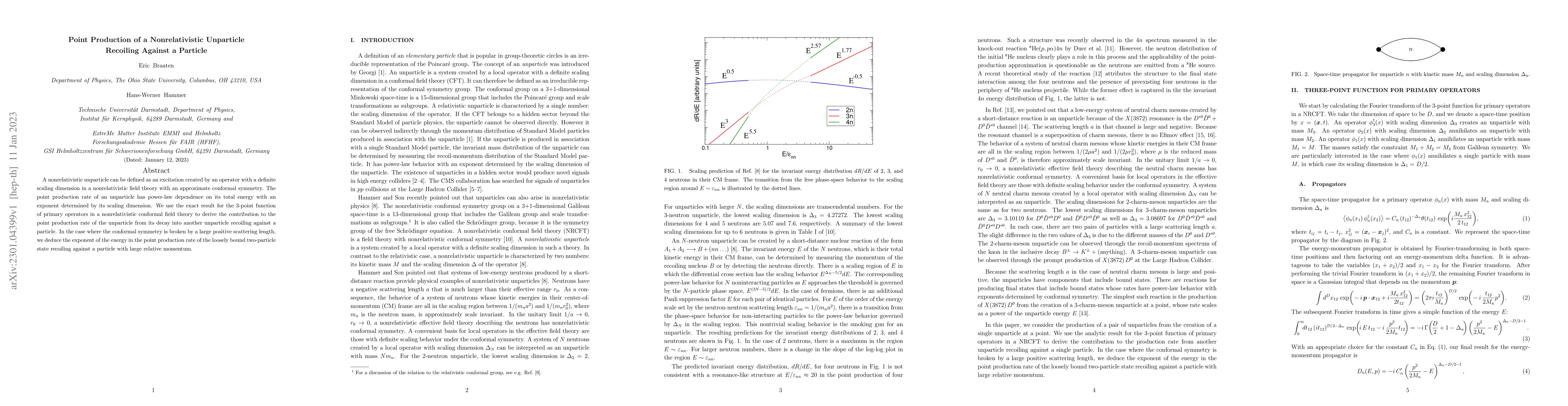 Thumbnail for Point Production of a Nonrelativistic Unparticle Recoiling Against a
  Particle