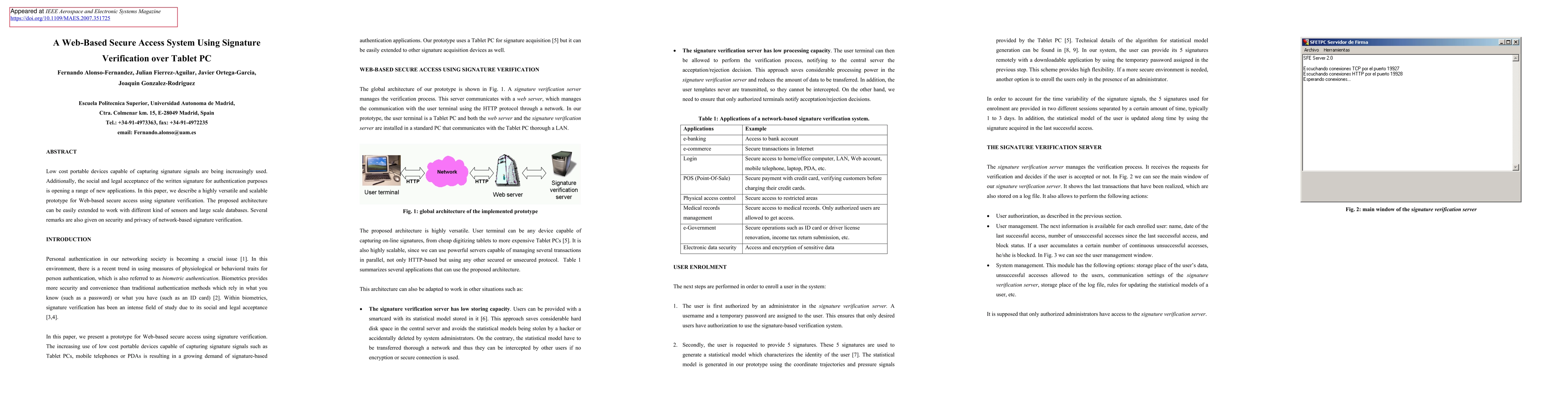 Thumbnail for Secure access system using signature verification over tablet PC