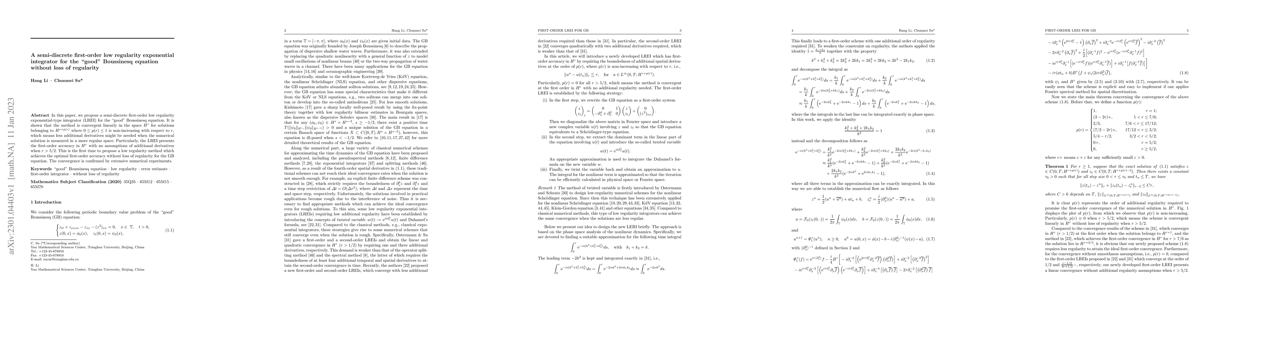 Thumbnail for A semi-discrete first-order low regularity exponential integrator for
  the "good" Boussinesq equation without loss of regularity