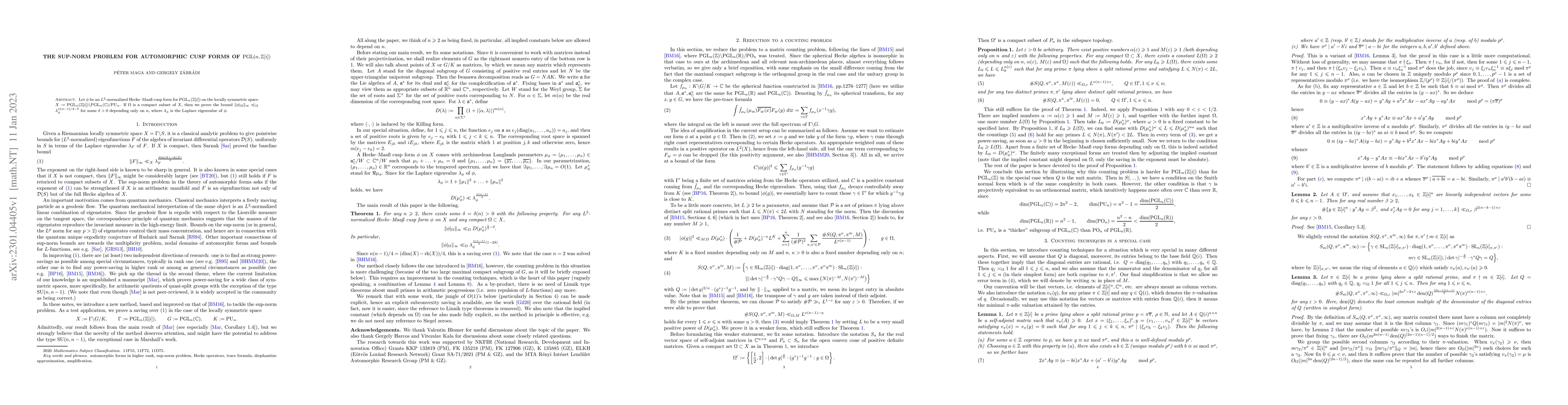 Thumbnail for The sup-norm problem for automorphic cusp forms of
  $\mathrm{PGL}(n,\mathbb{Z}[i])$