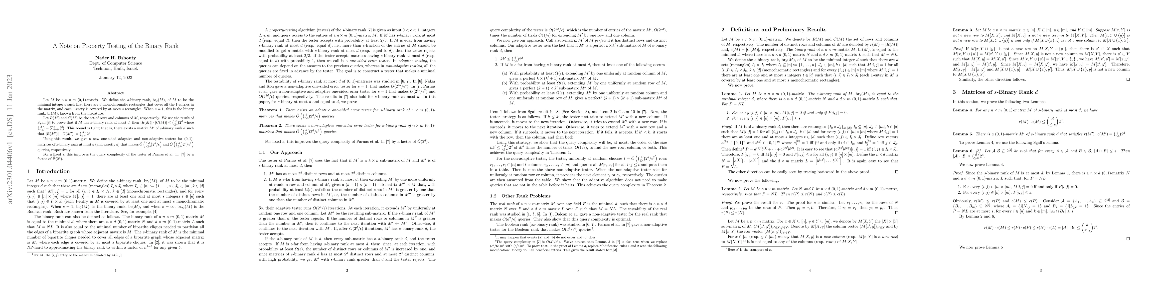 Thumbnail for A Note on Property Testing of the Binary Rank