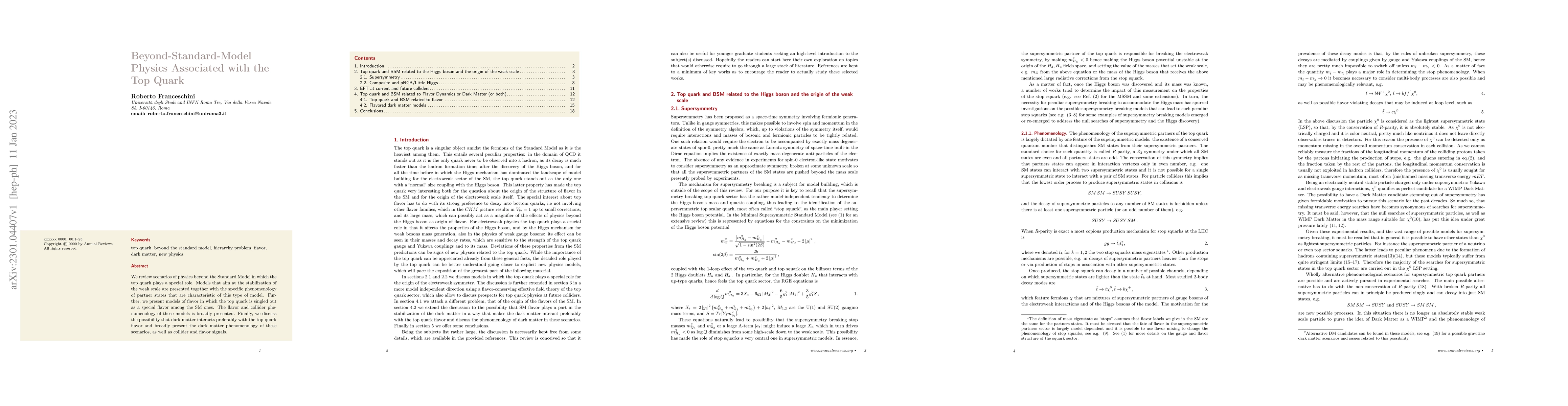 Thumbnail for Beyond-Standard-Model Physics Associated with the Top Quark