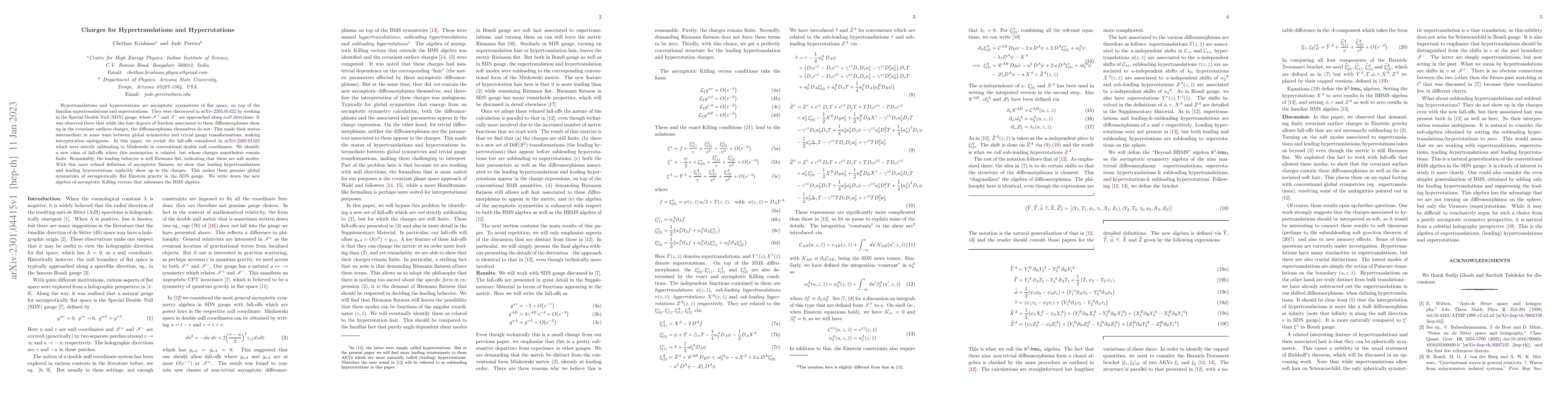 Thumbnail for Charges for Hypertranslations and Hyperrotations