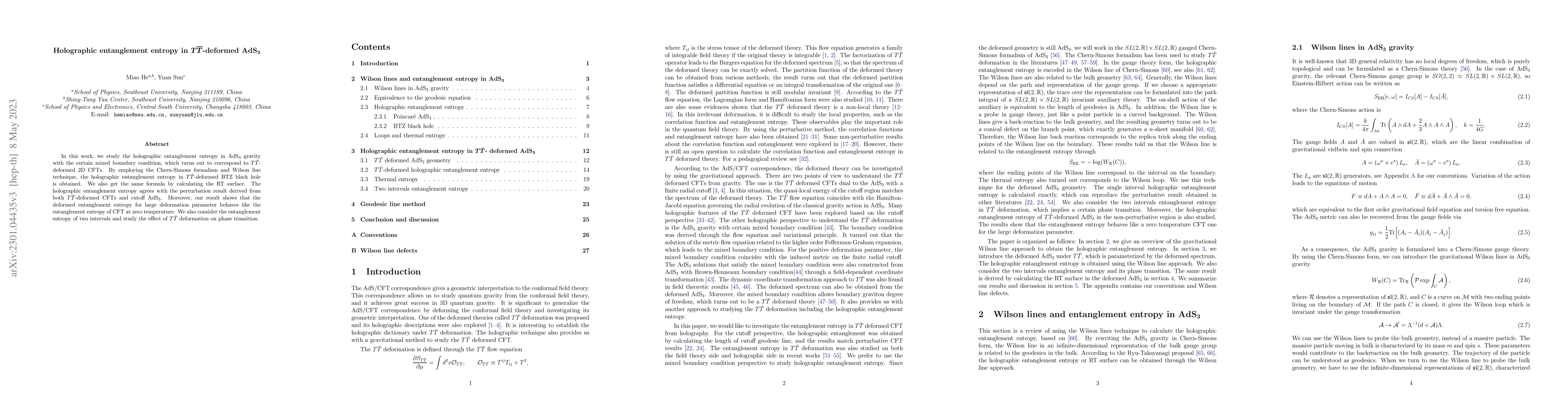 Thumbnail for Holographic entanglement entropy in $T\overline{T}$-deformed AdS$_3$