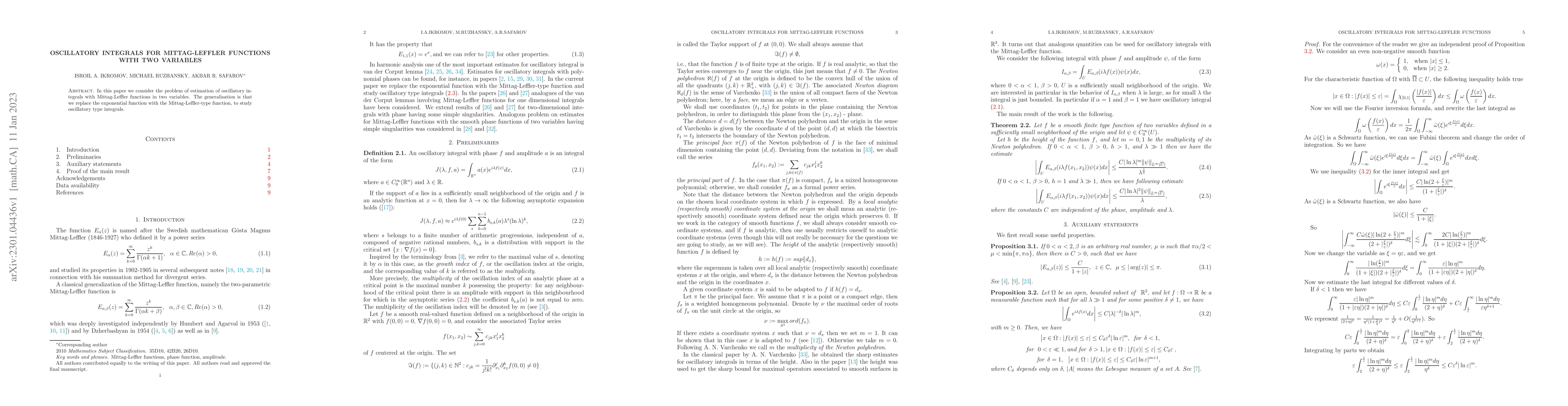 Thumbnail for Oscillatory integrals for Mittag-Leffler functions with two variables