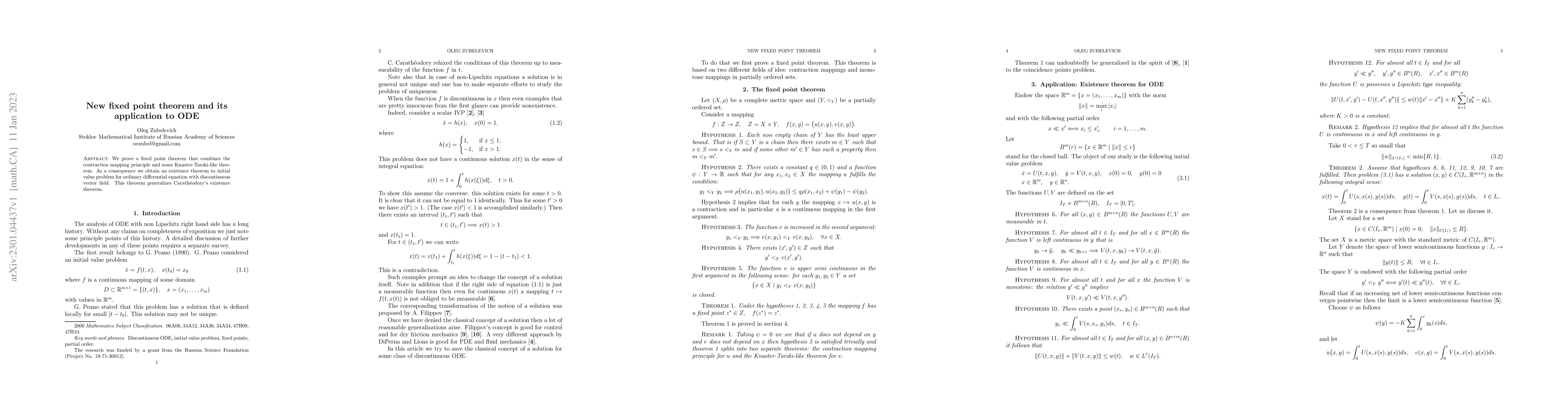 Thumbnail for New fixed point theorem and its application to ODE