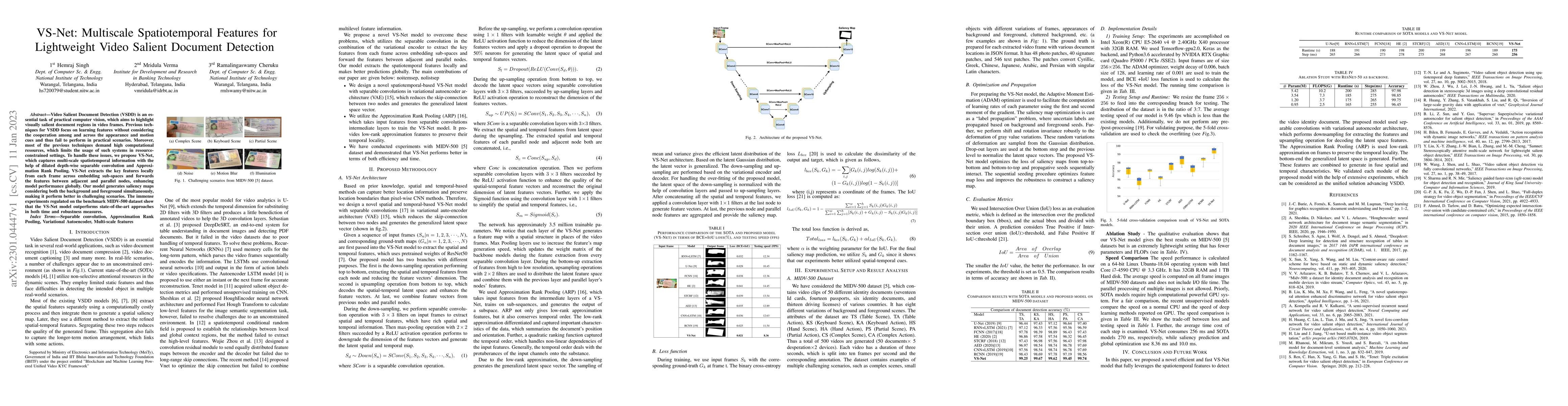 Thumbnail for VS-Net: Multiscale Spatiotemporal Features for Lightweight Video Salient
  Document Detection