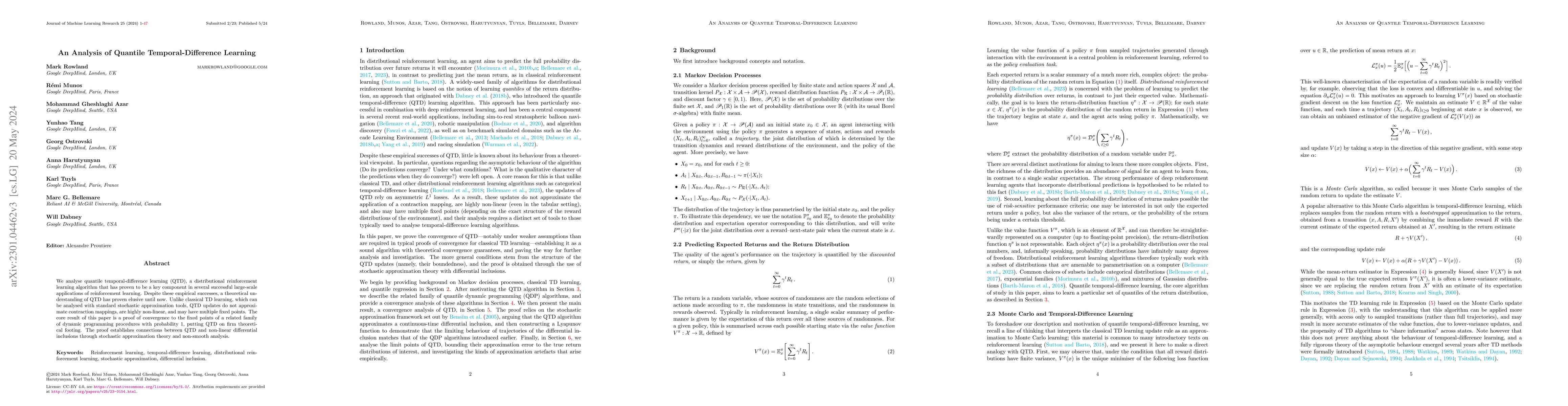 Thumbnail for An Analysis of Quantile Temporal-Difference Learning