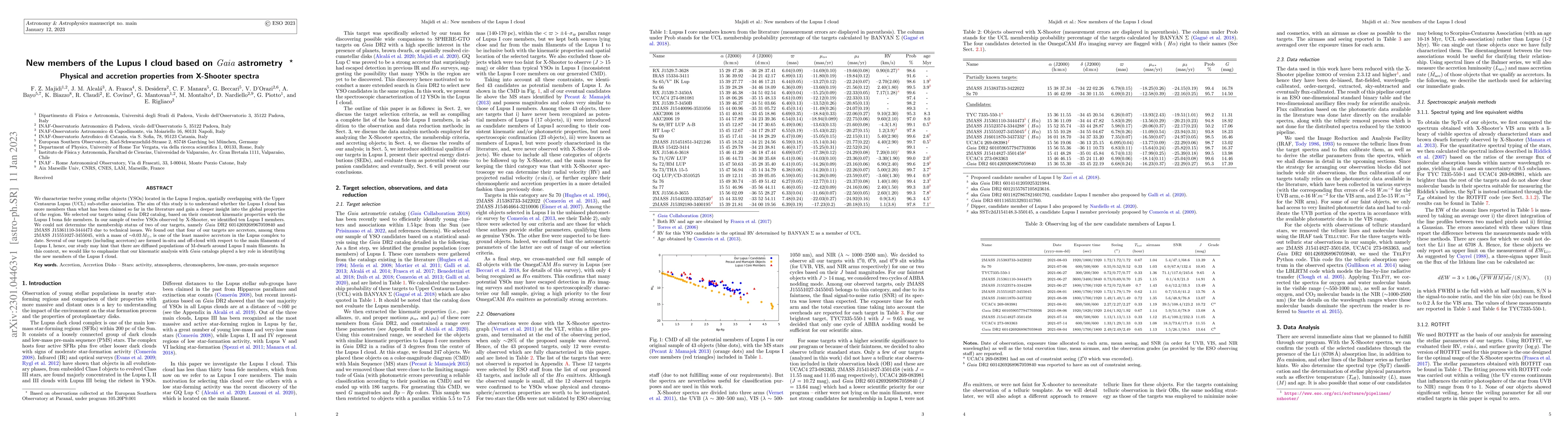 Thumbnail for New members of the Lupus I cloud based on Gaia astrometry Physical and
  accretion properties from X-Shooter spectra