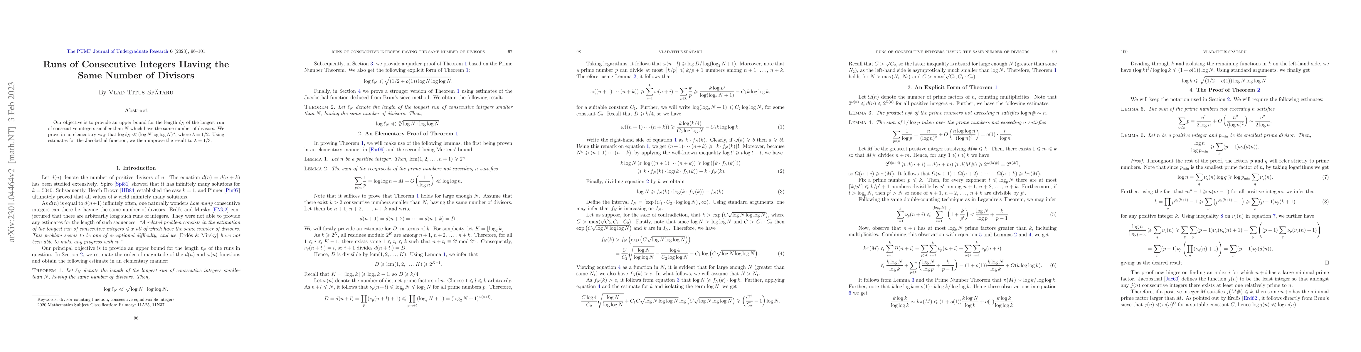 Thumbnail for Runs of Consecutive Integers Having the Same Number of Divisors