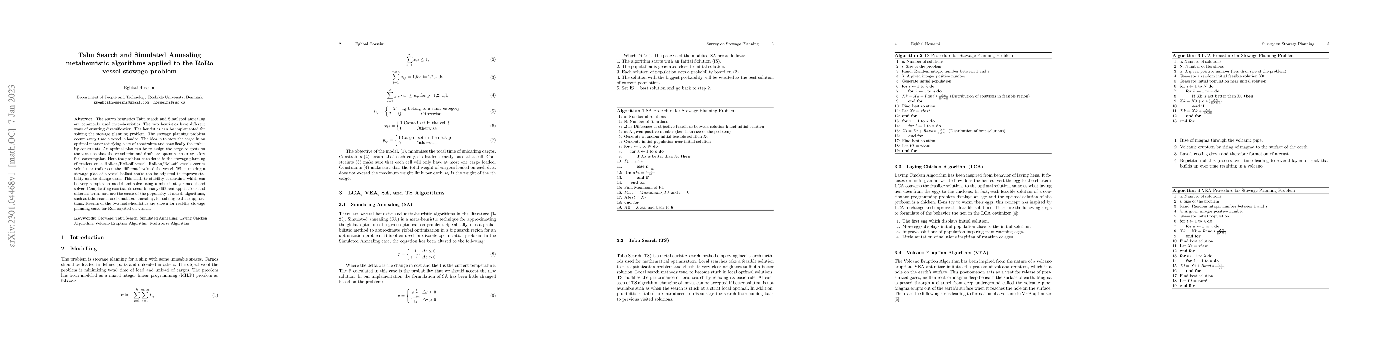 Thumbnail for Tabu Search and Simulated Annealing metaheuristic algorithms applied to
  the RoRo vessel stowage problem