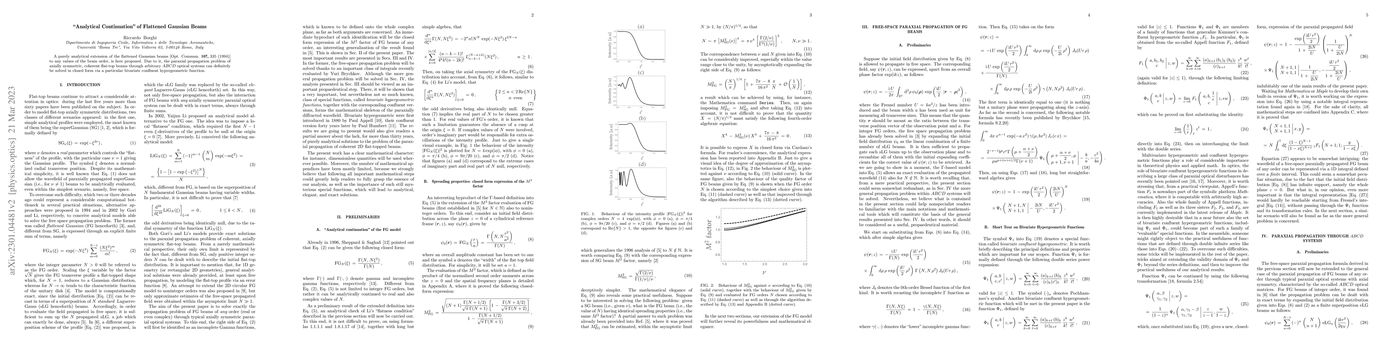 Thumbnail for "Analytical Continuation'' of Flattened Gaussian Beams