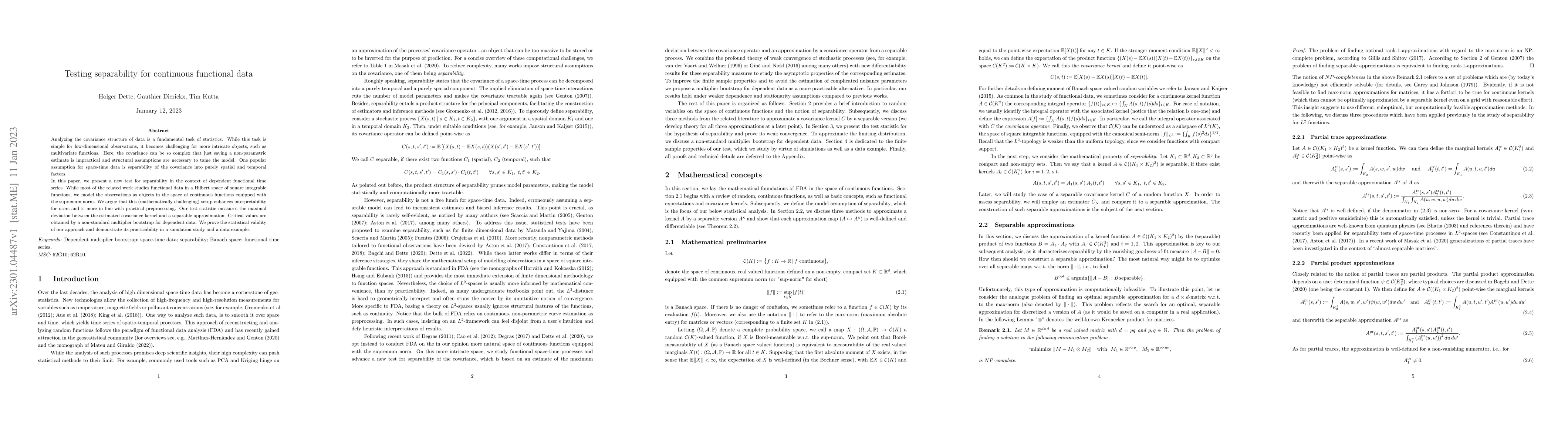 Thumbnail for Testing separability for continuous functional data