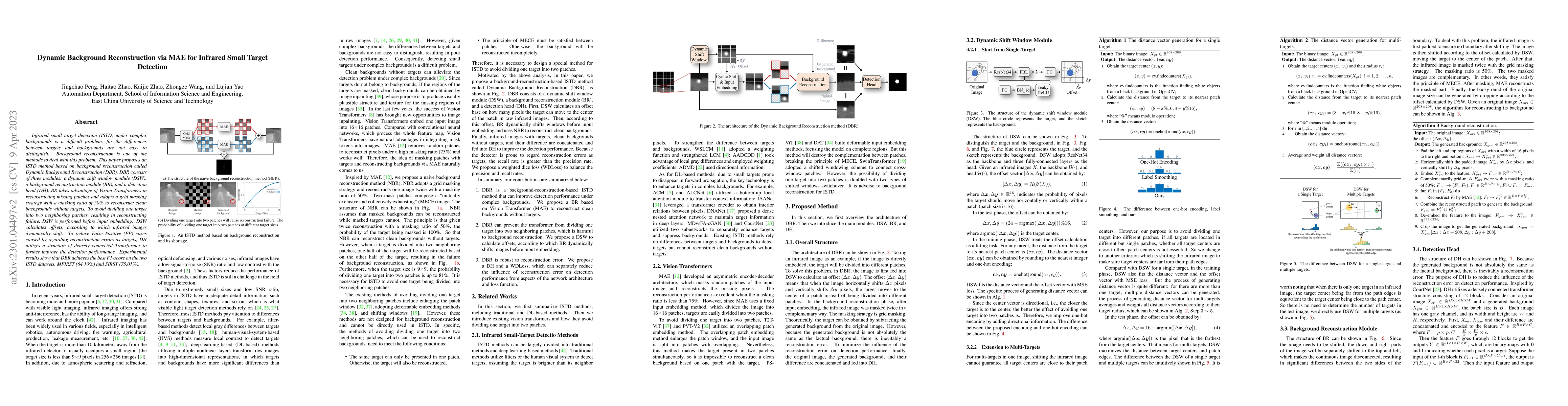Thumbnail for Dynamic Background Reconstruction via MAE for Infrared Small Target
  Detection