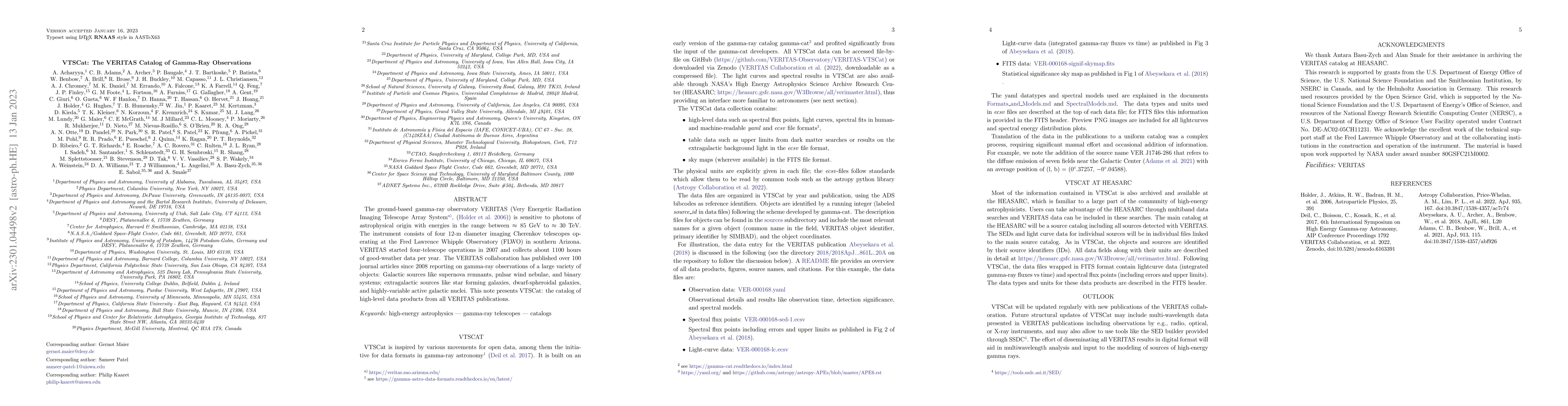 Thumbnail for VTSCat: The VERITAS Catalog of Gamma-Ray Observations