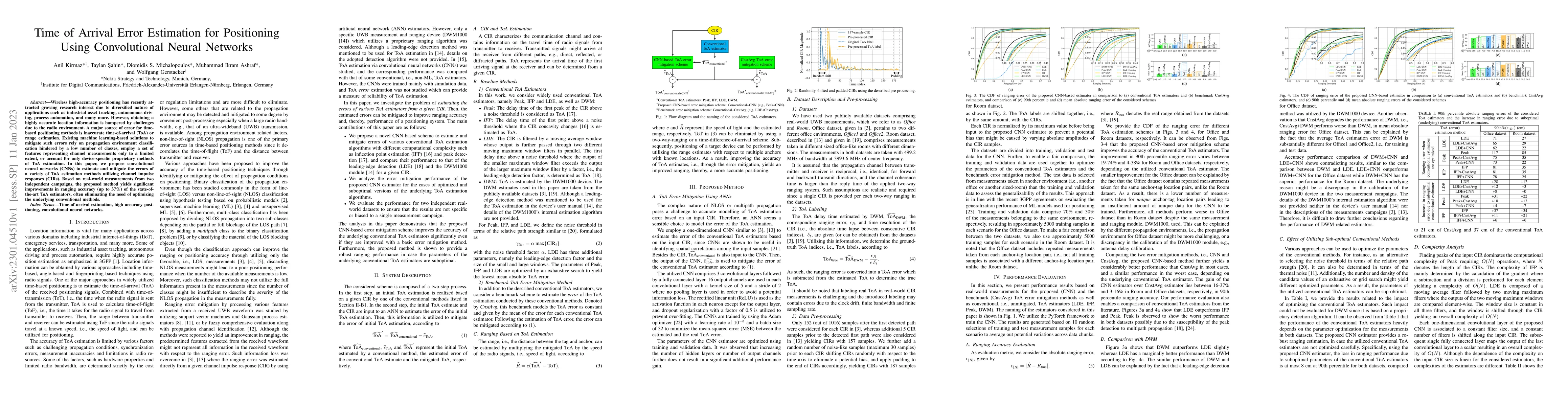 Thumbnail for Time of Arrival Error Estimation for Positioning Using Convolutional
  Neural Networks