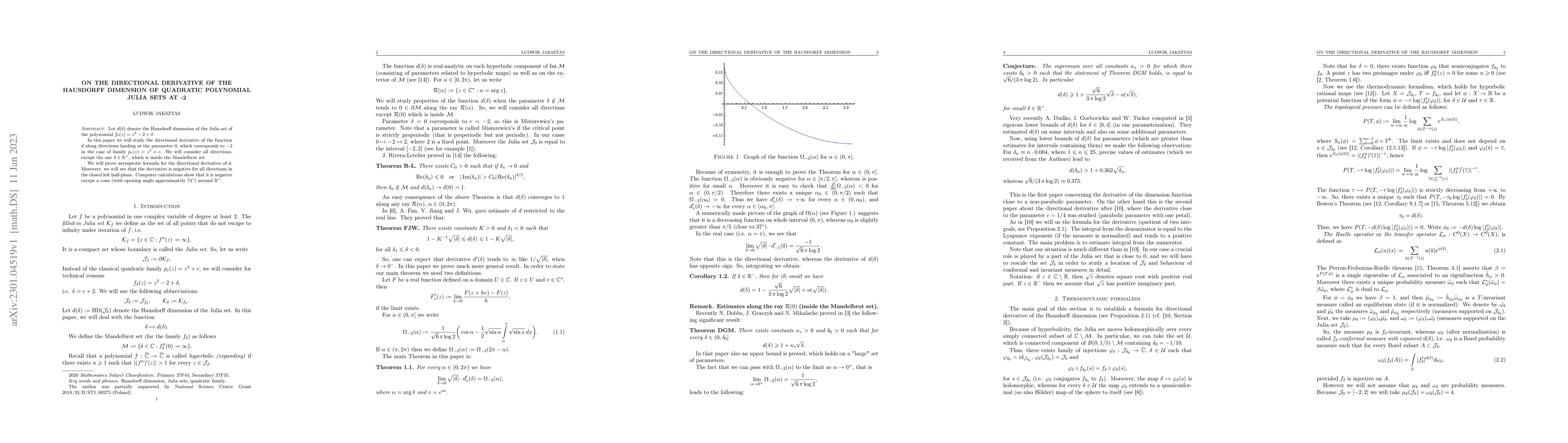 Thumbnail for On the directional derivative of the Hausdorff dimension of quadratic
  polynomial Julia sets at -2