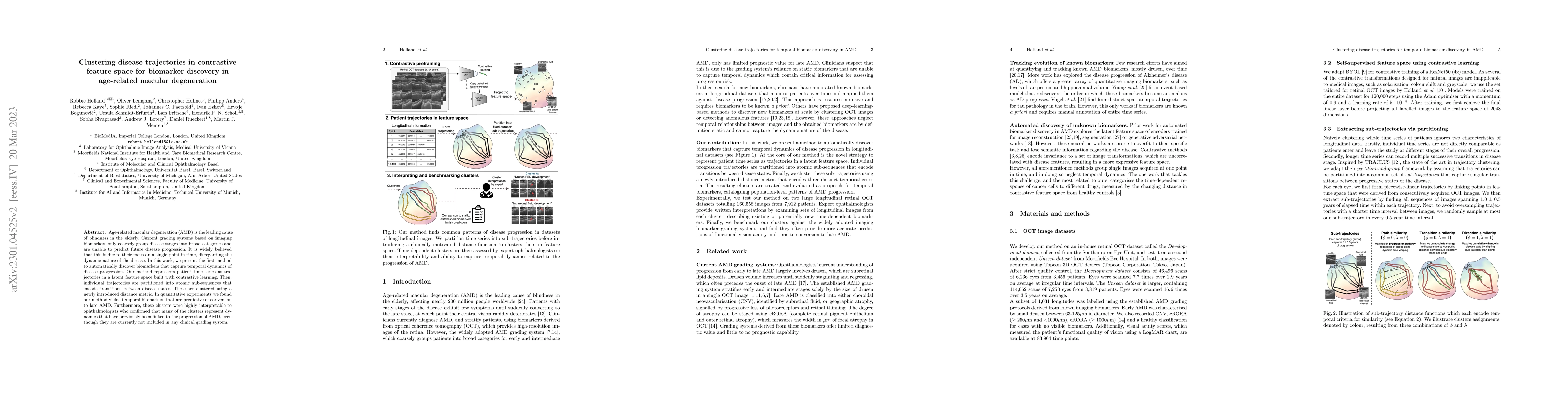 Thumbnail for Clustering disease trajectories in contrastive feature space for
  biomarker discovery in age-related macular degeneration