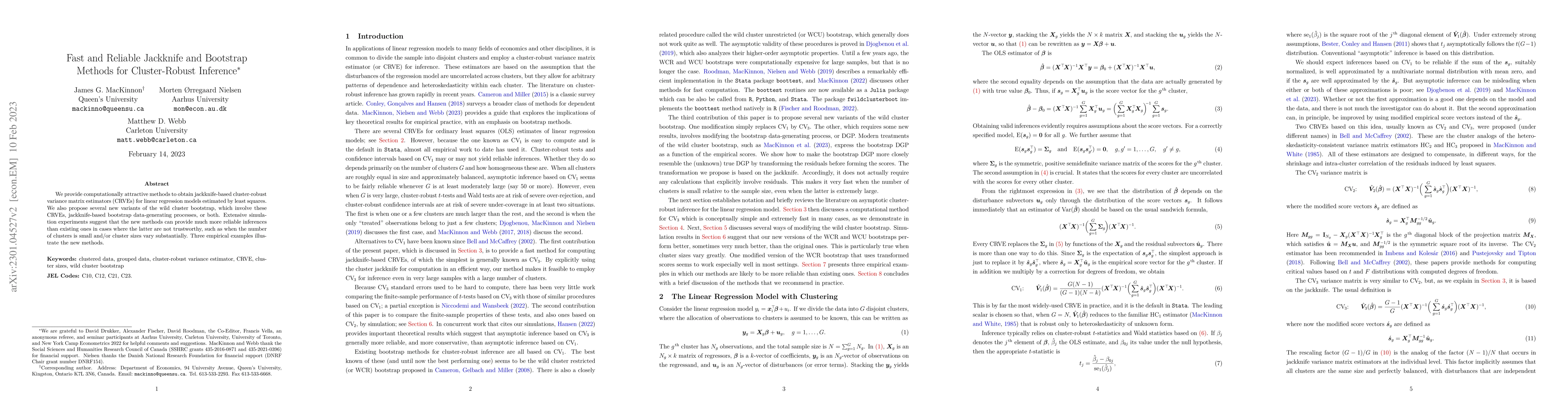 Thumbnail for Fast and Reliable Jackknife and Bootstrap Methods for Cluster-Robust
  Inference