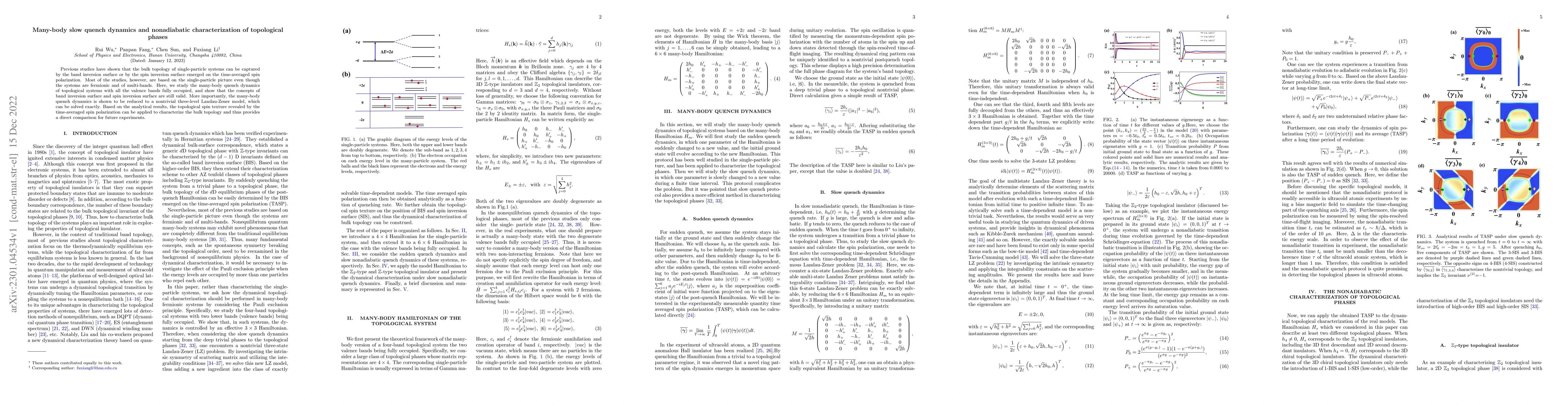 Thumbnail for Many-body slow quench dynamics and nonadiabatic characterization of
  topological phases