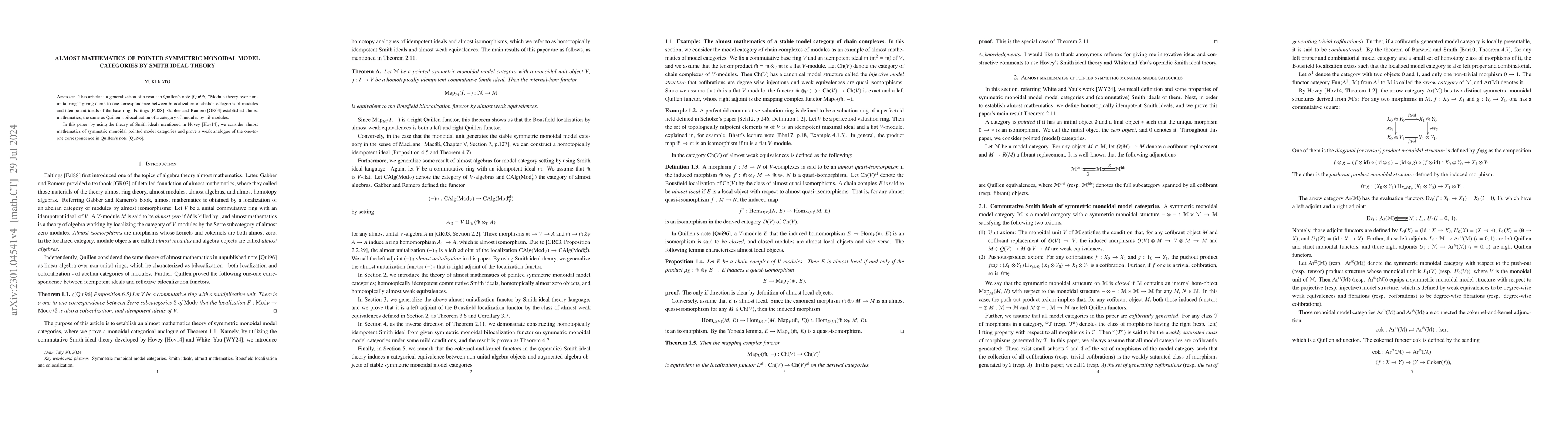Thumbnail for Almost mathematics of pointed symmetric monoidal model categories by
  Smith ideal theory