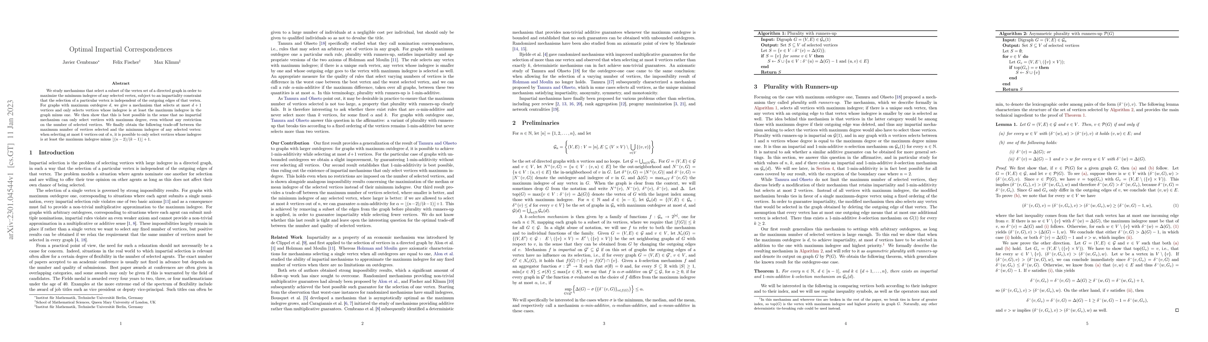 Thumbnail for Optimal Impartial Correspondences