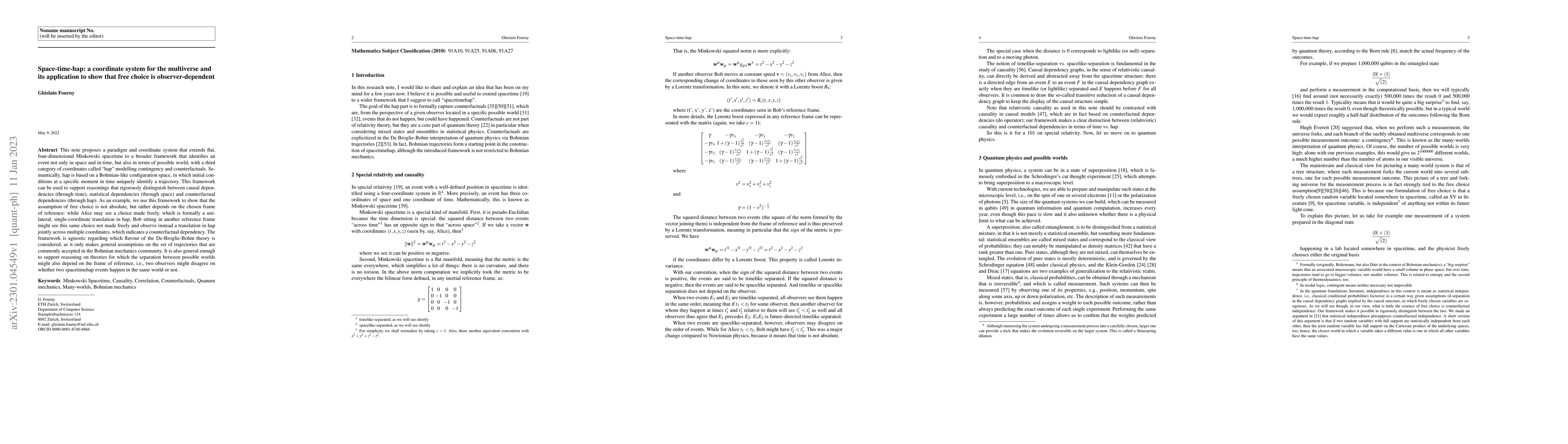 Thumbnail for Space-time-hap: a coordinate system for the multiverse and its
  application to show that free choice is observer-dependent