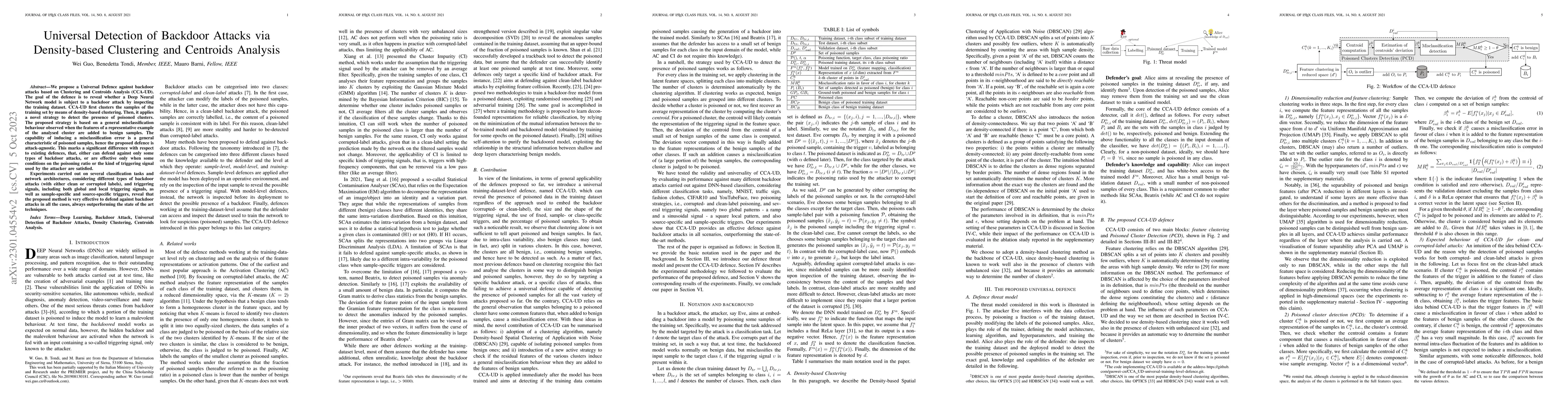 Thumbnail for Universal Detection of Backdoor Attacks via Density-based Clustering and
  Centroids Analysis
