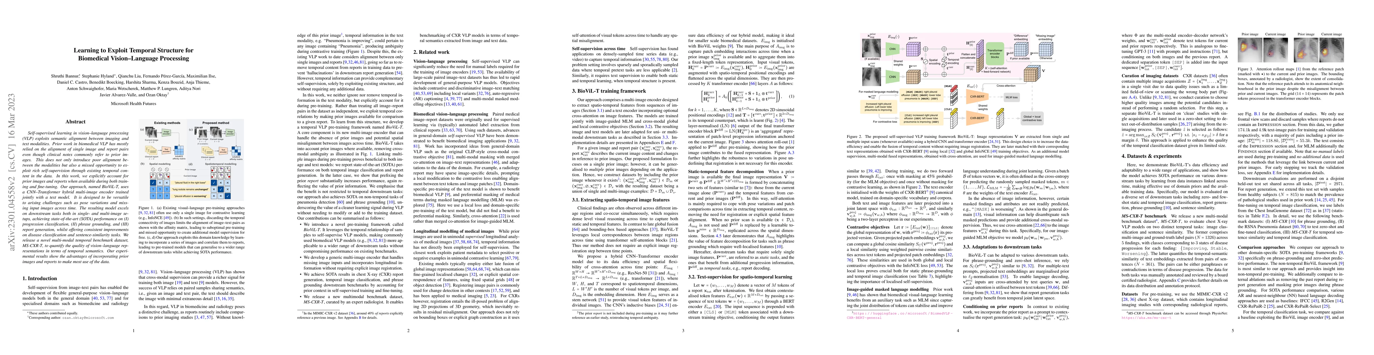 Thumbnail for Learning to Exploit Temporal Structure for Biomedical Vision-Language
  Processing