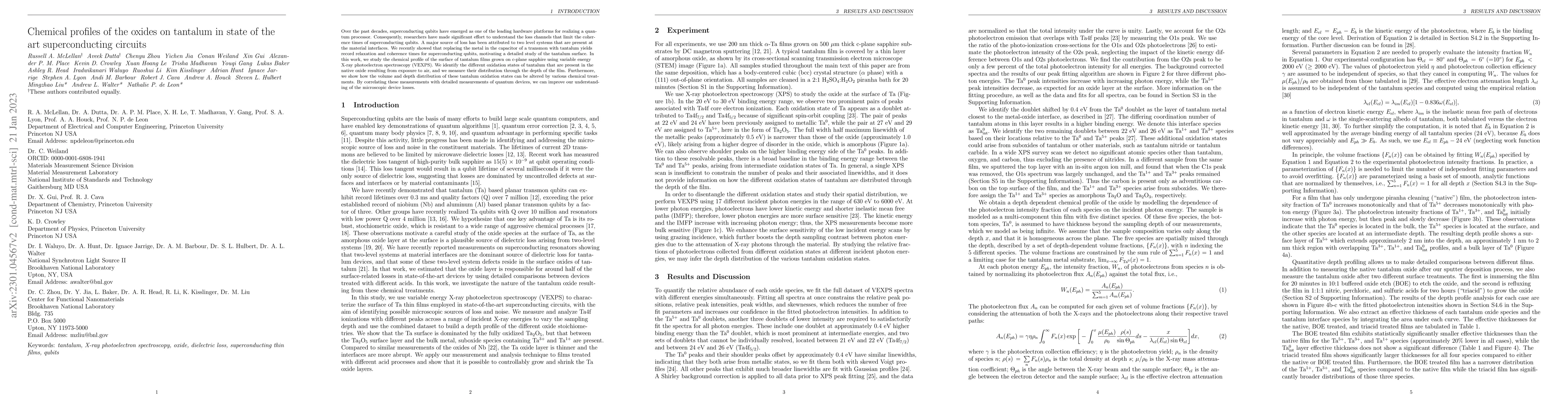 Thumbnail for Chemical profiles of the oxides on tantalum in state of the art
  superconducting circuits