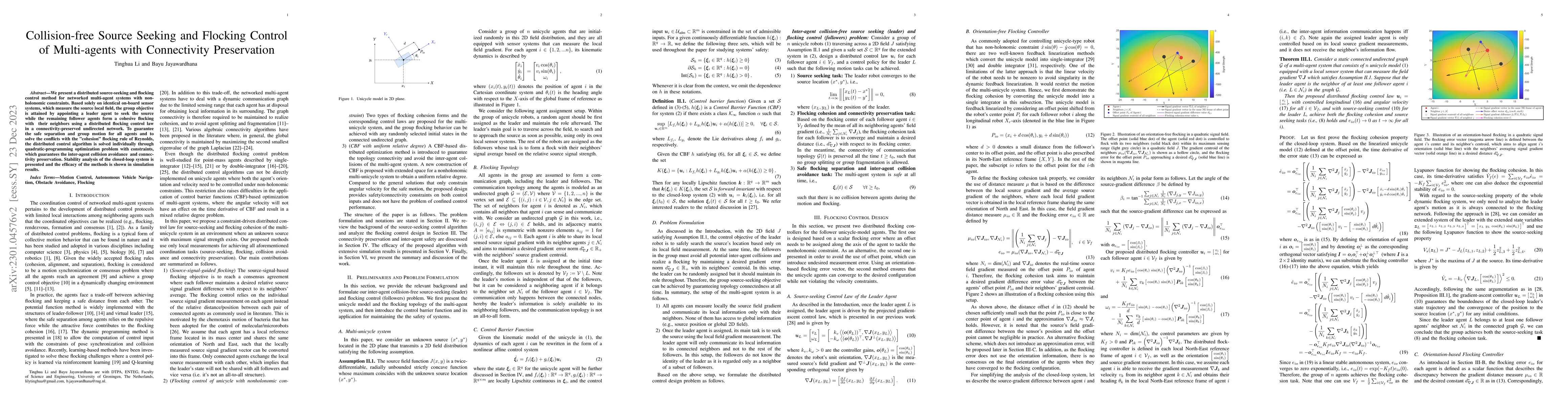 Thumbnail for Collision-free Source Seeking and Flocking Control of Multi-agents with
  Connectivity Preservation