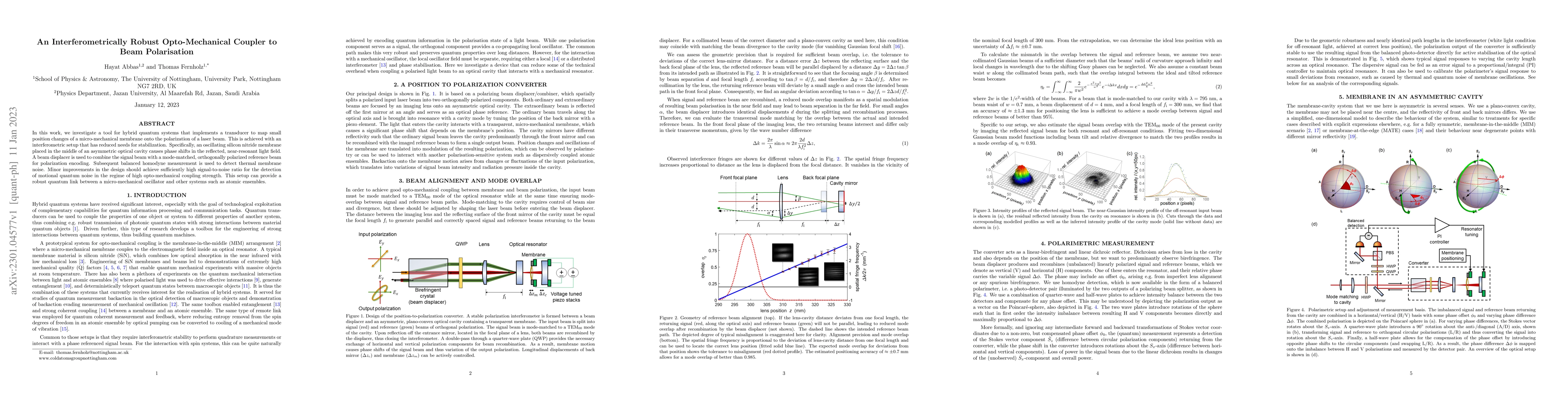 Thumbnail for An Interferometrically Robust Opto-Mechanical Coupler to Beam
  Polarisation