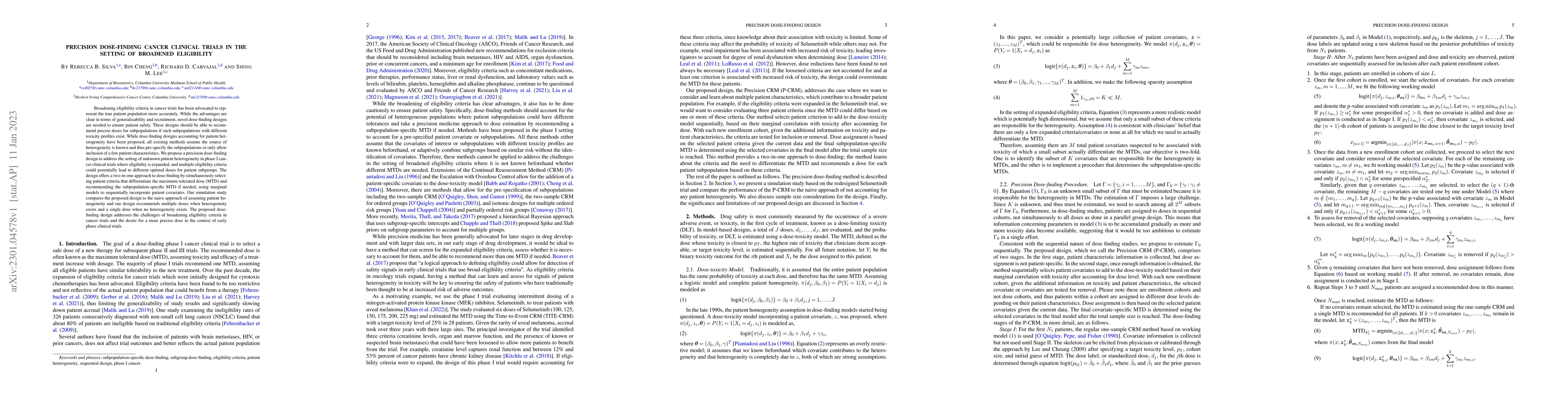 Thumbnail for Precision Dose-finding Cancer Clinical Trials in the Setting of
  Broadened Eligibility