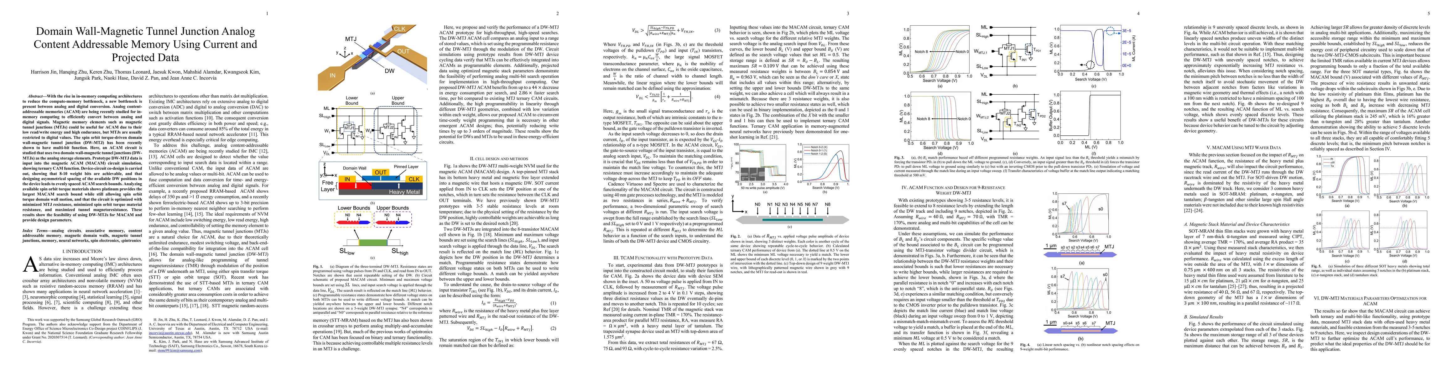 Thumbnail for Domain Wall-Magnetic Tunnel Junction Analog Content Addressable Memory
  Using Current and Projected Data
