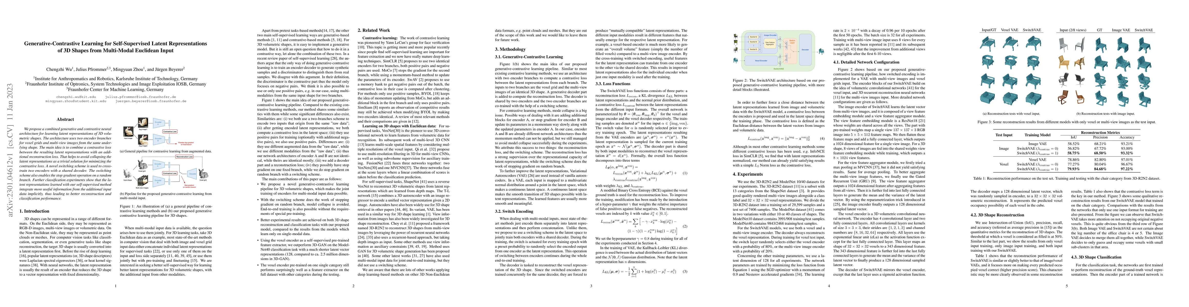 Thumbnail for Generative-Contrastive Learning for Self-Supervised Latent
  Representations of 3D Shapes from Multi-Modal Euclidean Input