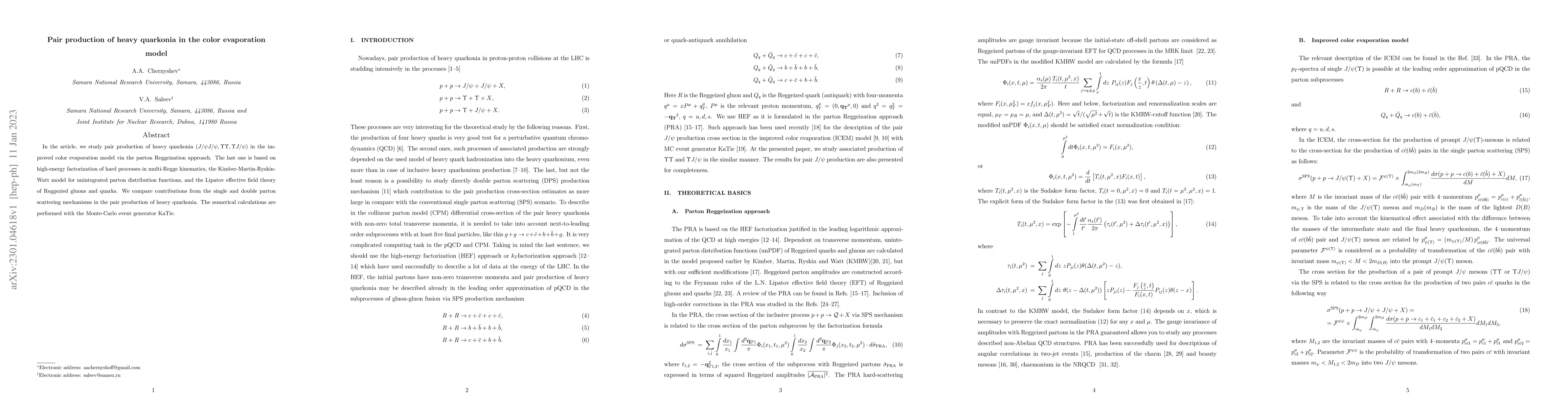 Thumbnail for Pair production of heavy quarkonia in the color evaporation model
