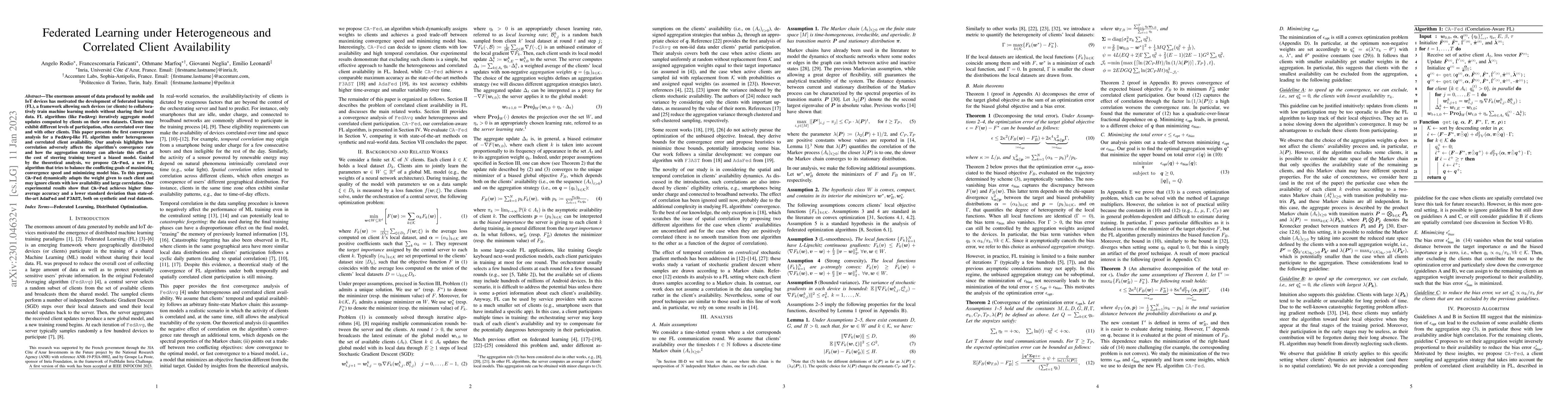 Thumbnail for Federated Learning under Heterogeneous and Correlated Client
  Availability