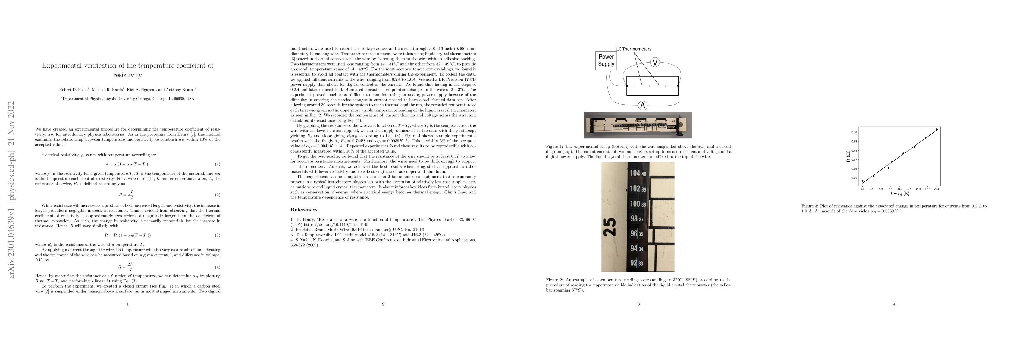 Thumbnail for Experimental verification of the temperature coefficient of resistivity